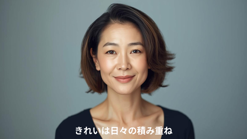 きれいは日々の積み重ね」というテキストが入った、ナチュラルな笑顔の女性の画像